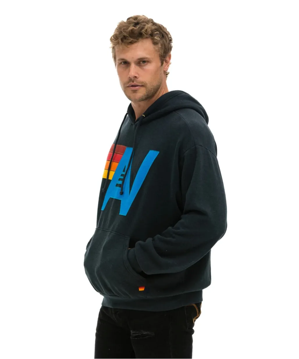 AVIATOR NATION  LOGO STITCH UNISEX PULLOVER RELAXED HOODIE - CHARCOAL