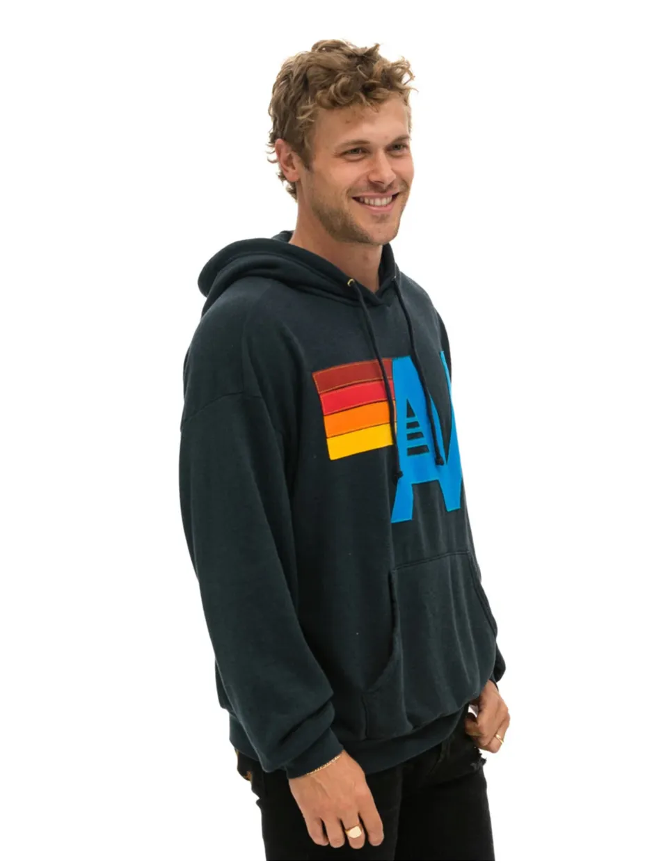 AVIATOR NATION  LOGO STITCH UNISEX PULLOVER RELAXED HOODIE - CHARCOAL