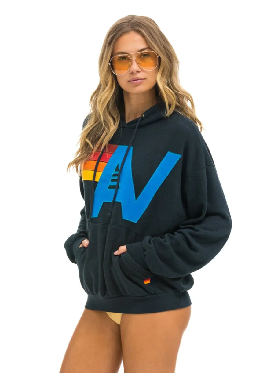 AVIATOR NATION  LOGO STITCH UNISEX PULLOVER RELAXED HOODIE - CHARCOAL