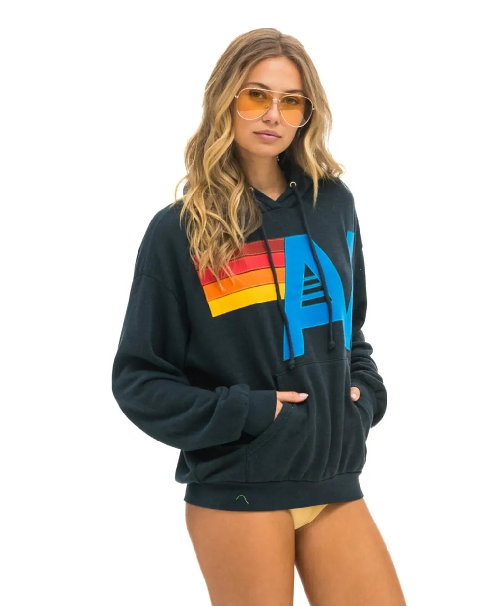 AVIATOR NATION  LOGO STITCH UNISEX PULLOVER RELAXED HOODIE - CHARCOAL