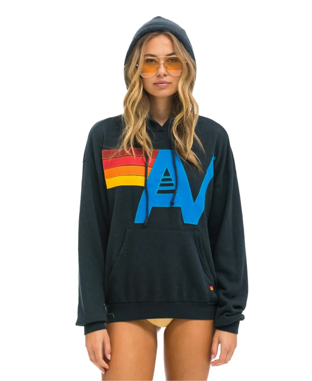 AVIATOR NATION  LOGO STITCH UNISEX PULLOVER RELAXED HOODIE - CHARCOAL