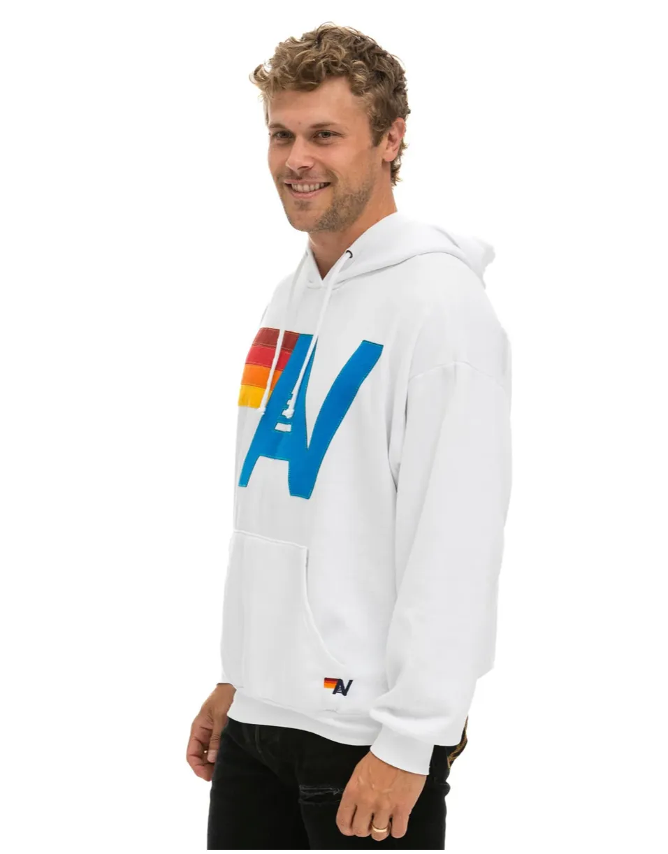 AVIATOR NATION  LOGO STITCH UNISEX PULLOVER RELAXED HOODIE - WHITE