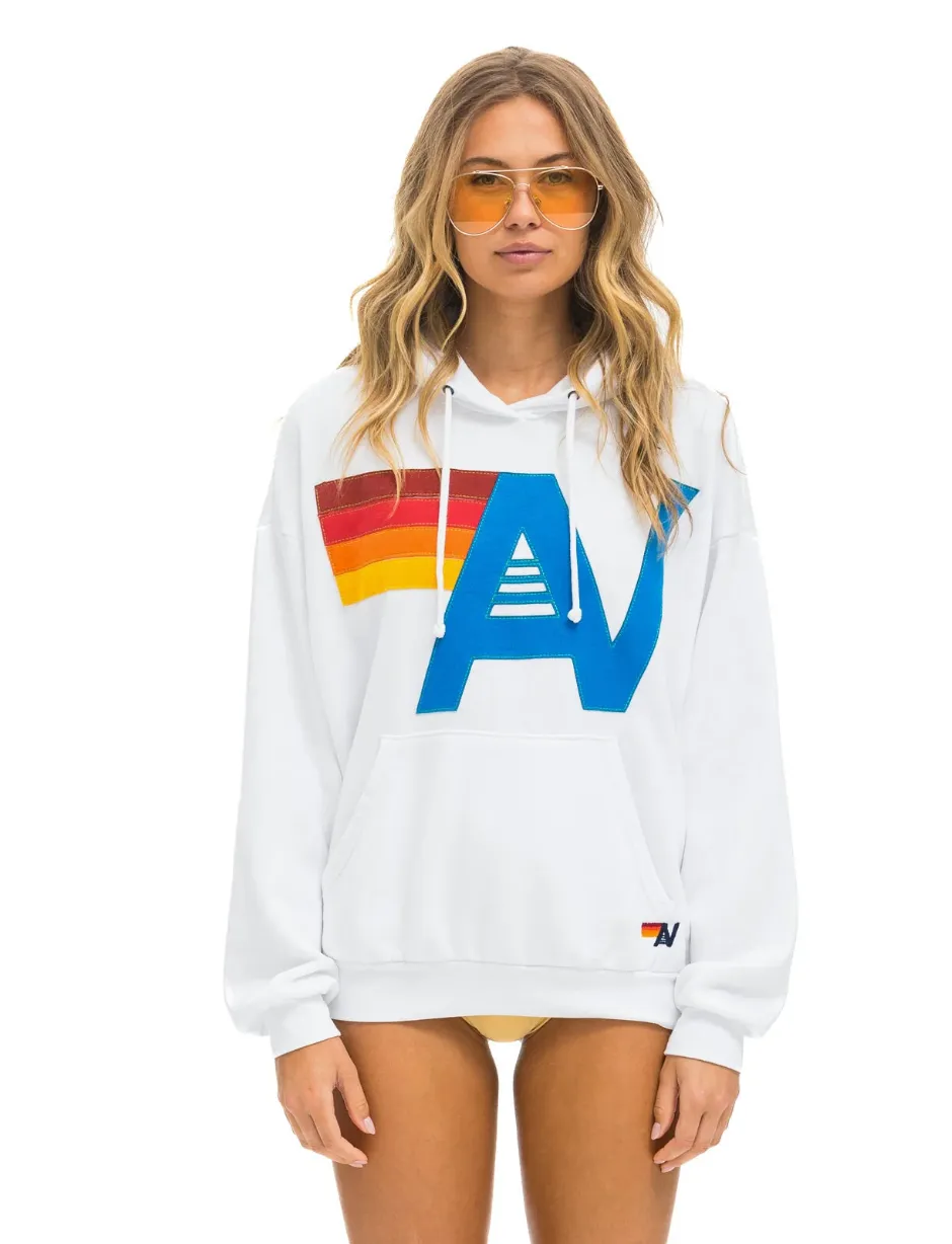 AVIATOR NATION  LOGO STITCH UNISEX PULLOVER RELAXED HOODIE - WHITE