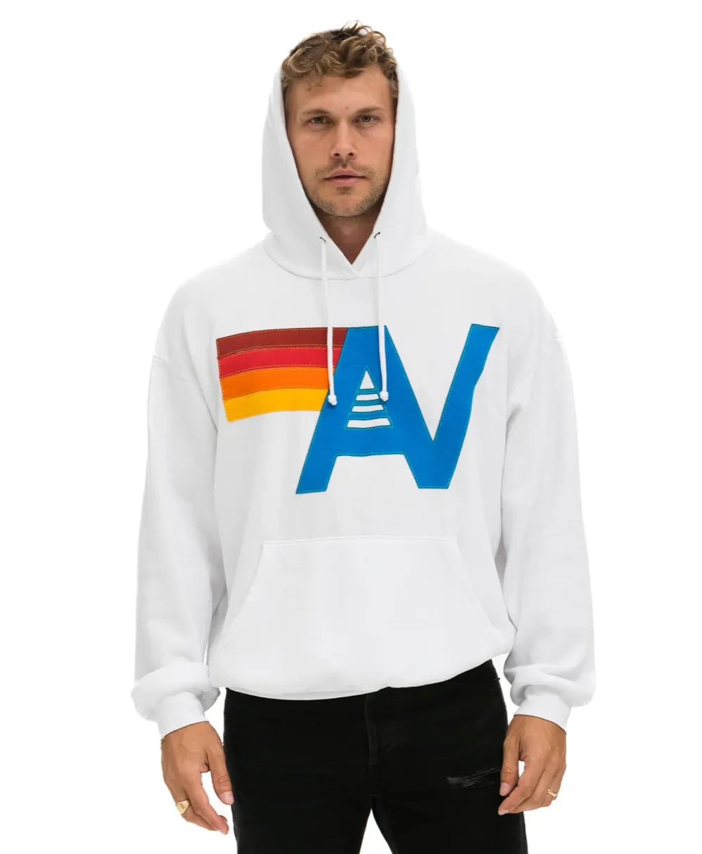 AVIATOR NATION  LOGO STITCH UNISEX PULLOVER RELAXED HOODIE - WHITE