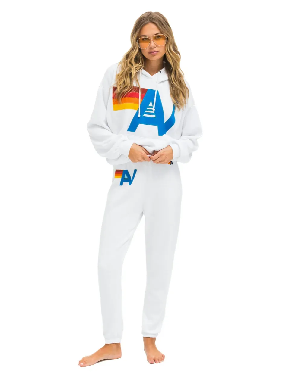 AVIATOR NATION  LOGO STITCH UNISEX PULLOVER RELAXED HOODIE - WHITE