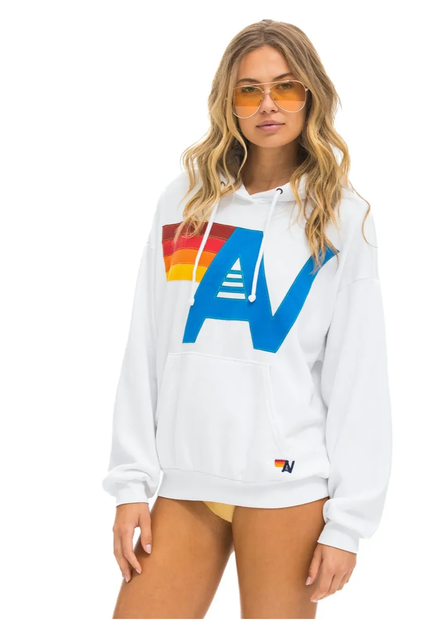 AVIATOR NATION  LOGO STITCH UNISEX PULLOVER RELAXED HOODIE - WHITE