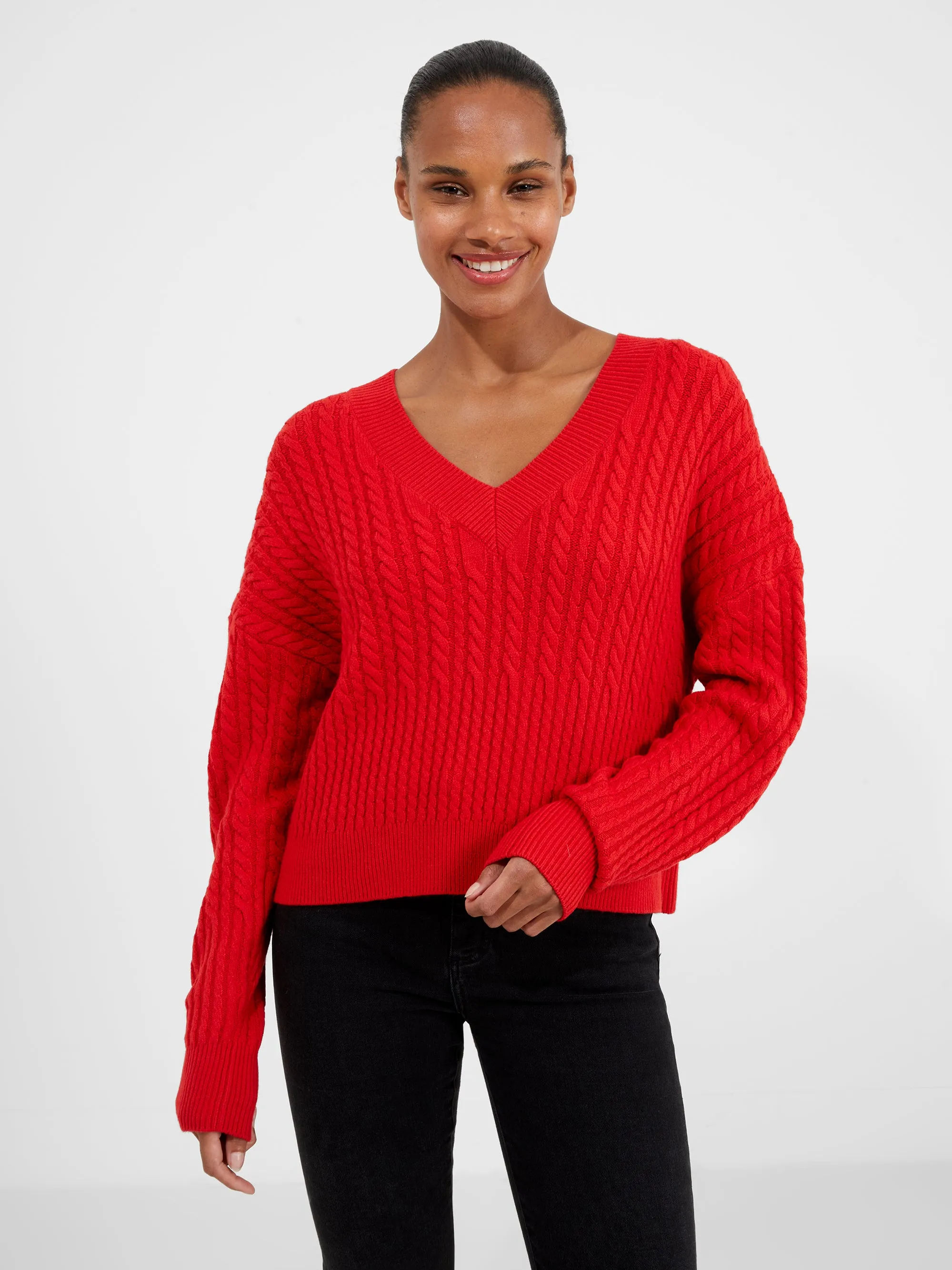 Babysoft Cable Knit V Neck Sweater