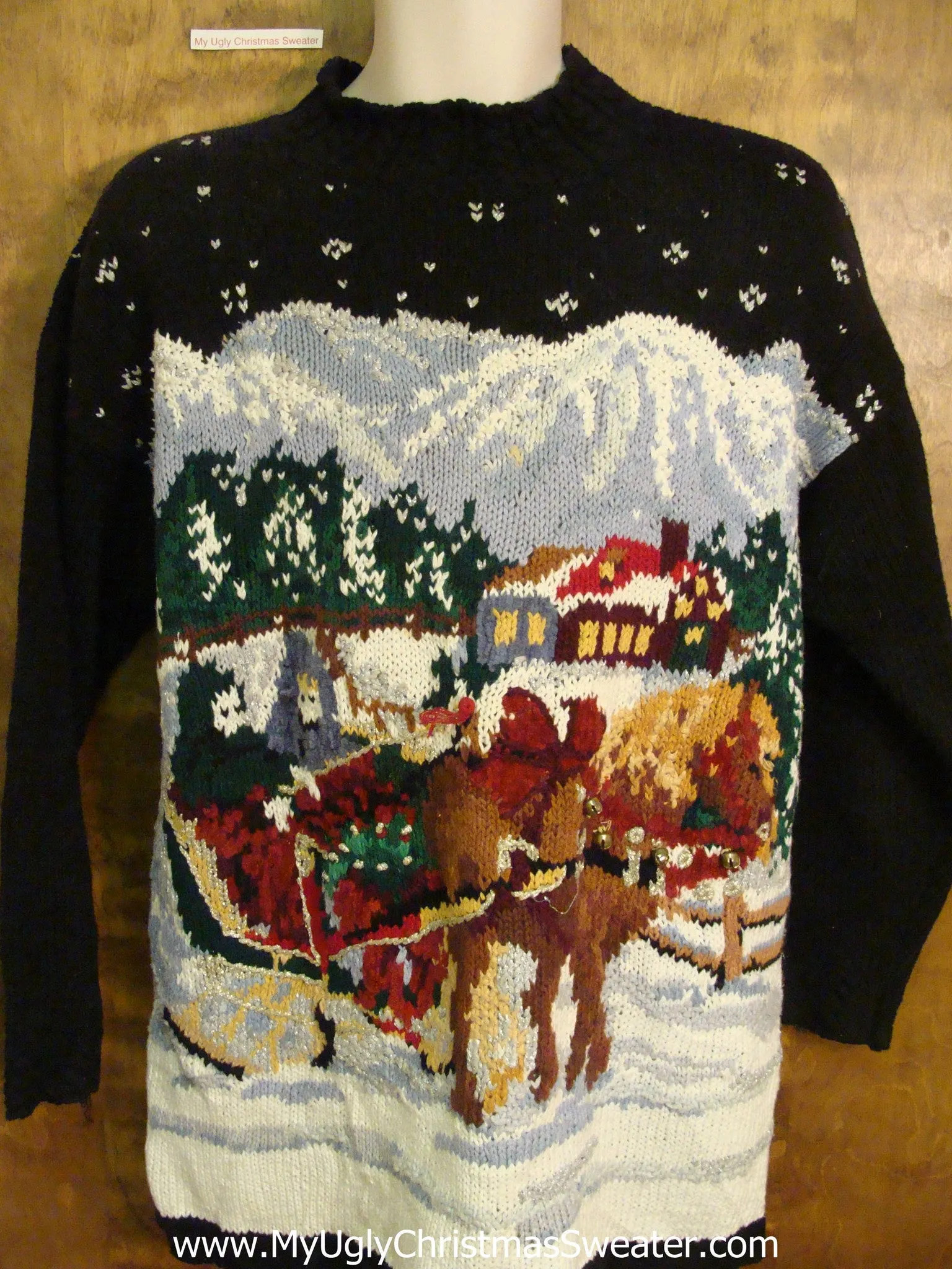 Best 80s Horse and Sleigh Ugliest Christmas Sweater Pullover