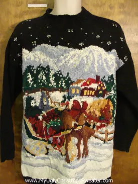 Best 80s Horse and Sleigh Ugliest Christmas Sweater Pullover