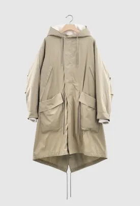 BILLIE - Light Technical Outerwear Hooded Military Style Parka in Dark Beige