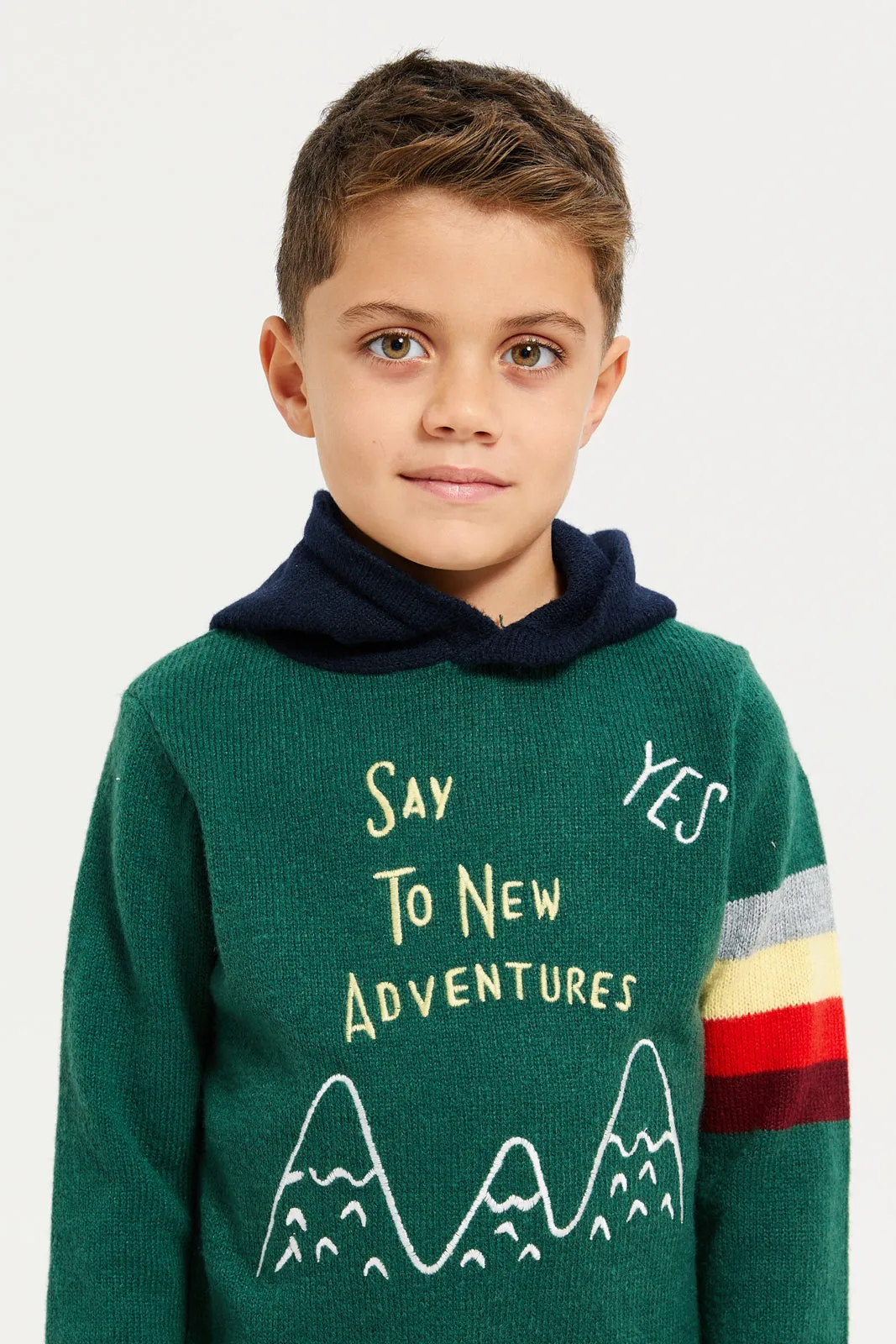 Boys Green Printed Sweater