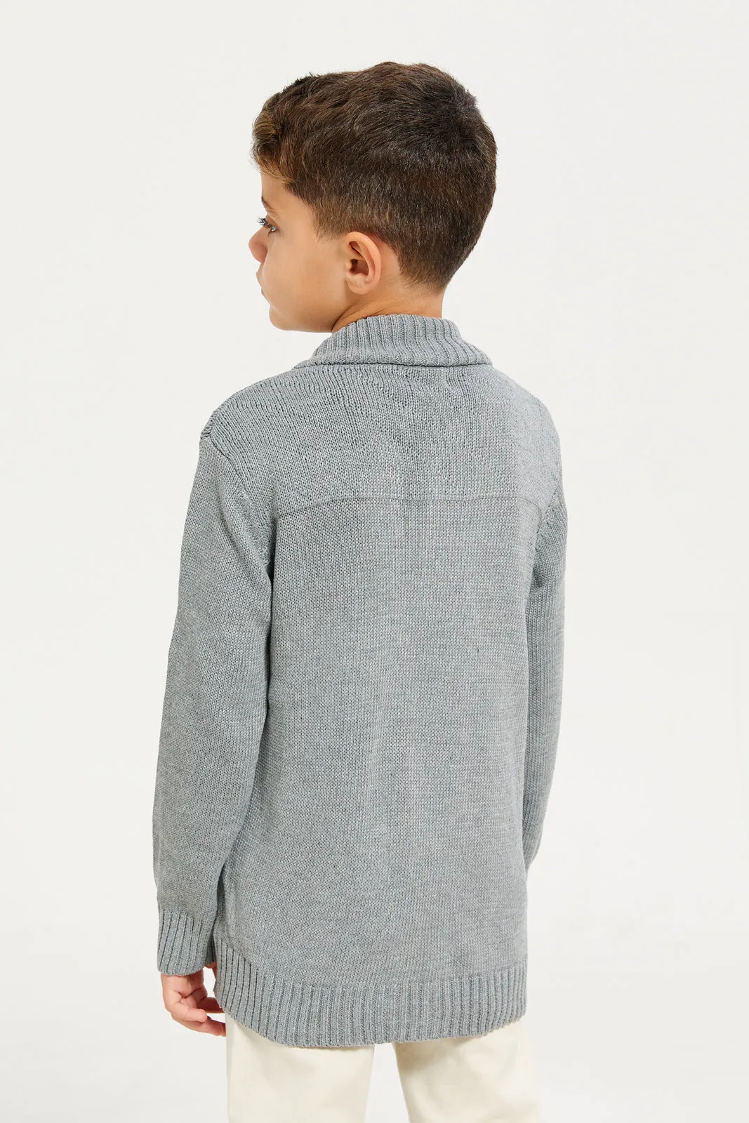 Boys Grey Solid Sweater