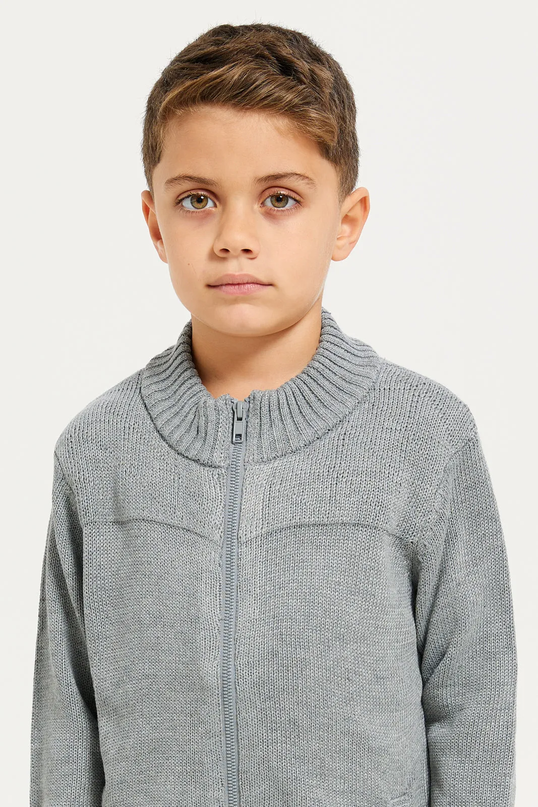 Boys Grey Solid Sweater