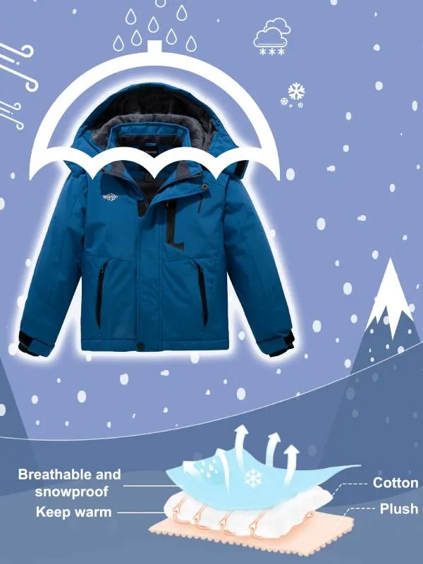 Boy's Waterproof Ski Jacket Mountain Snow Coat Fleece Winter Coats Hooded Raincoats