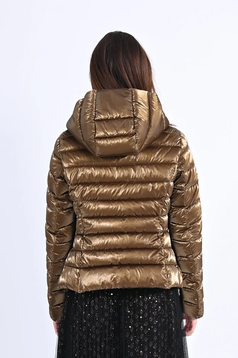 Bronze Hooded Puffer Coat by Molly Bracken