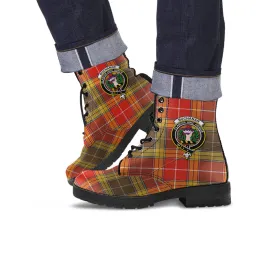 Buchanan Old Set Weathered Tartan Leather Boots with Family Crest