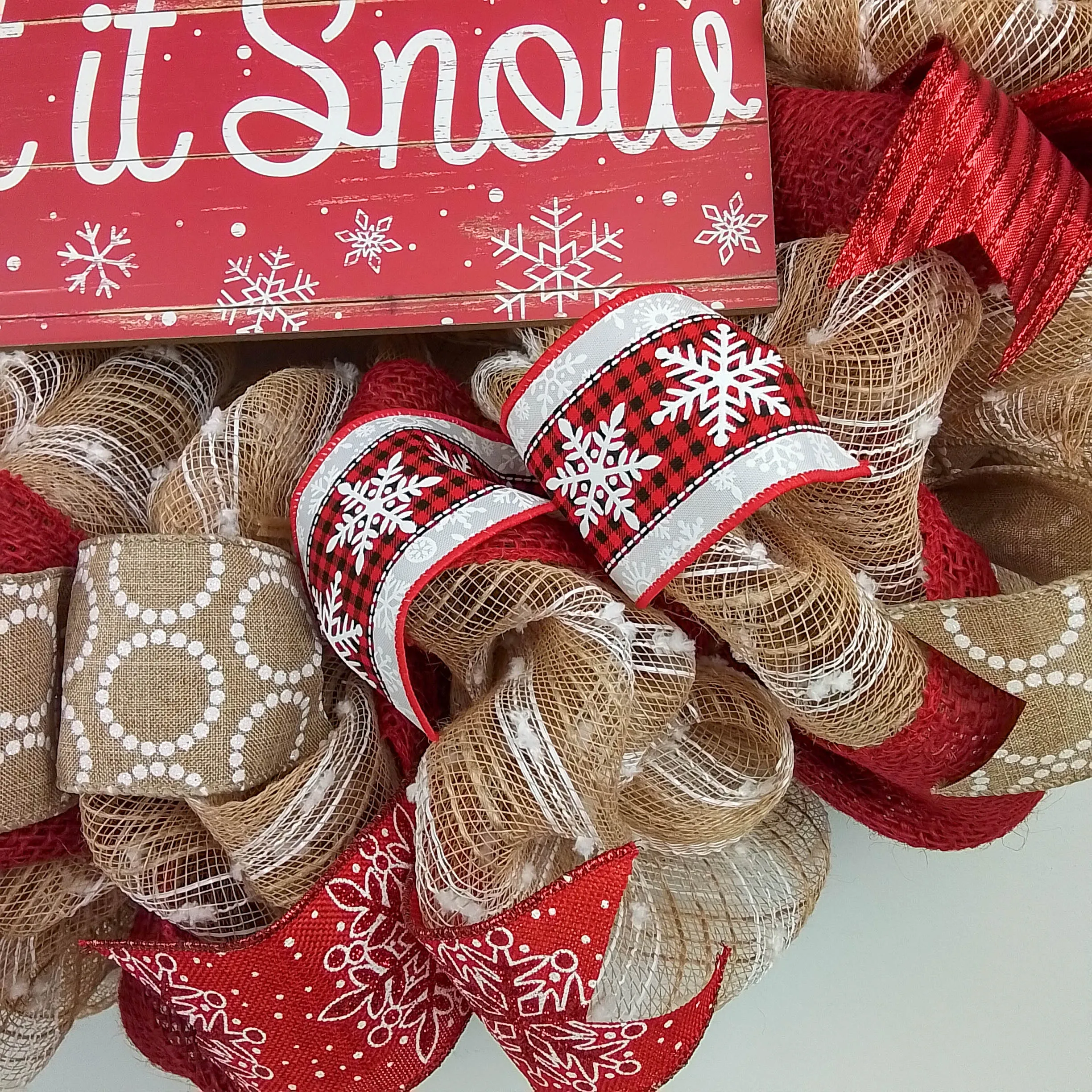 Burlap Let It Snow Wreath | Winter Christmas Mesh Front Door Wreath