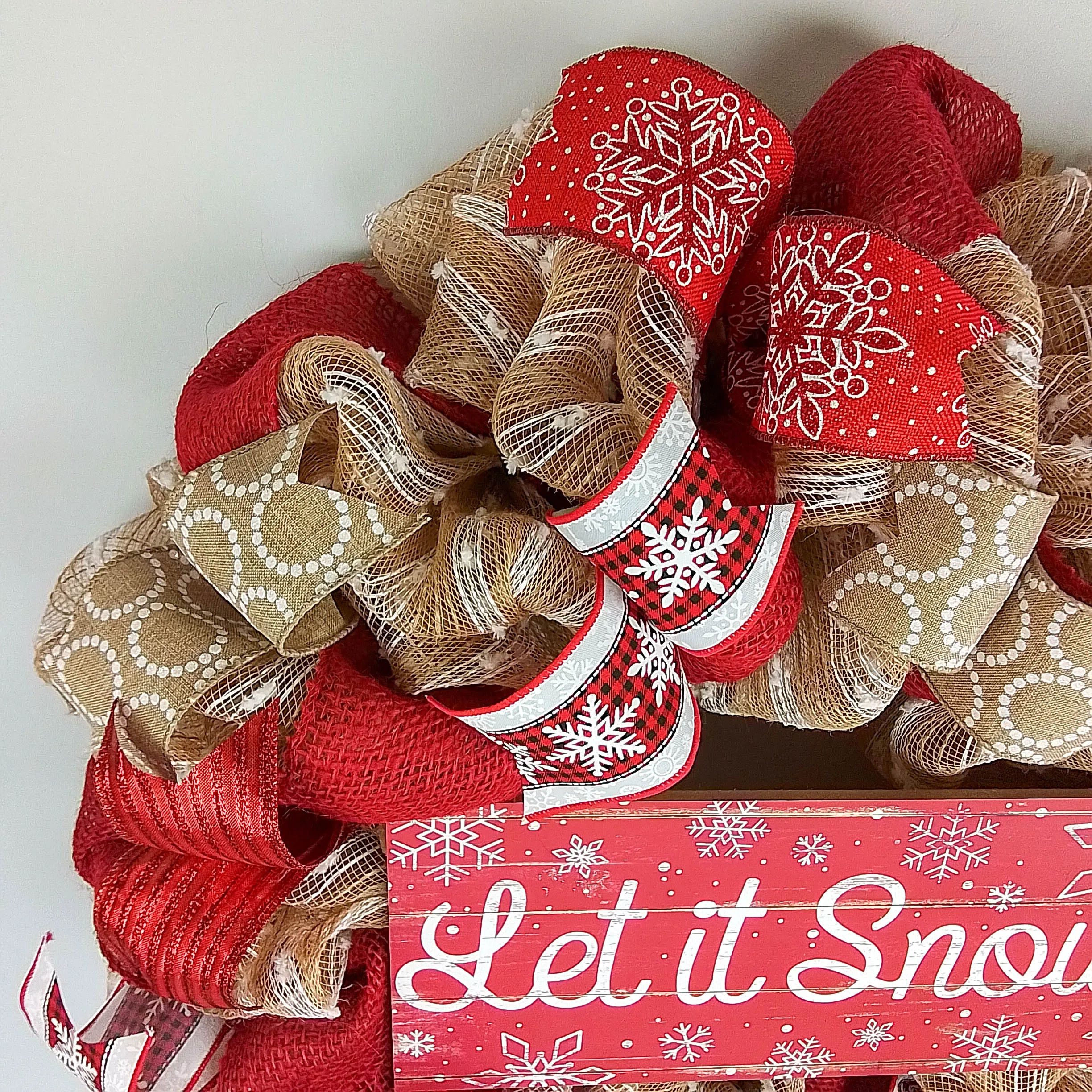 Burlap Let It Snow Wreath | Winter Christmas Mesh Front Door Wreath