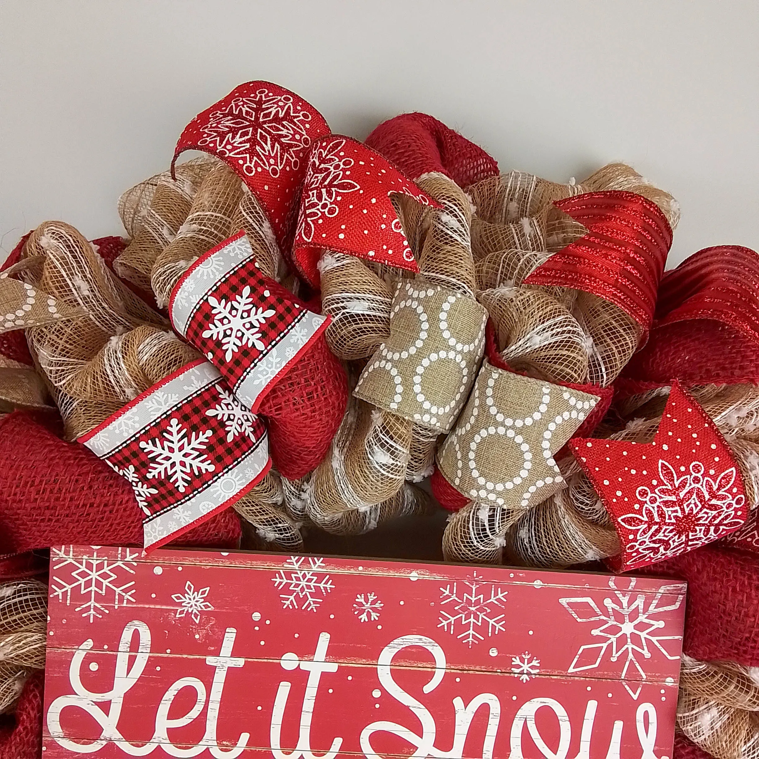 Burlap Let It Snow Wreath | Winter Christmas Mesh Front Door Wreath