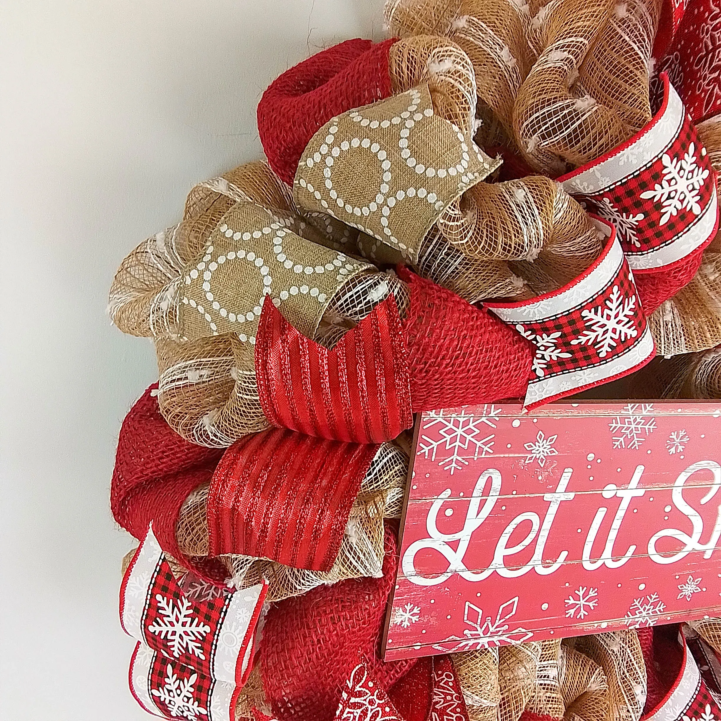 Burlap Let It Snow Wreath | Winter Christmas Mesh Front Door Wreath