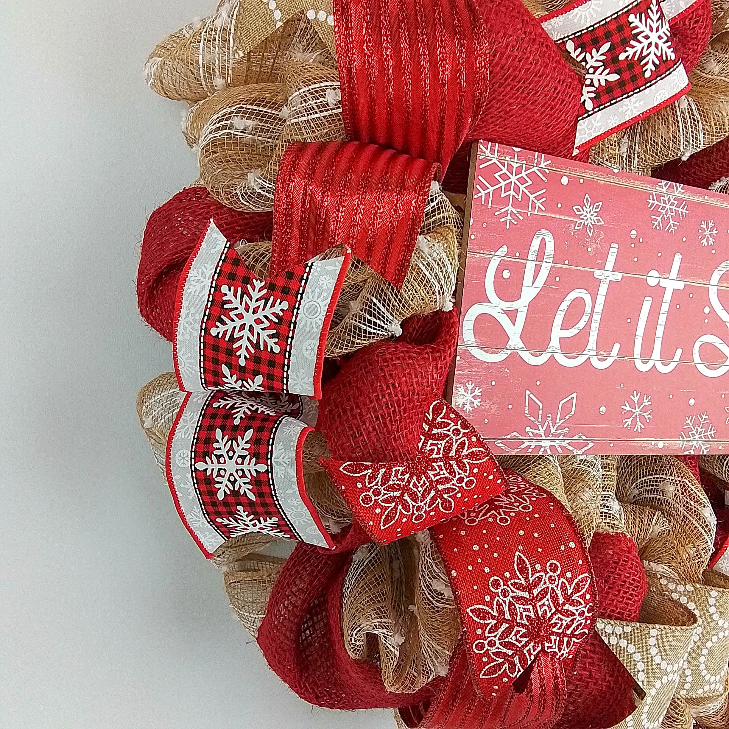 Burlap Let It Snow Wreath | Winter Christmas Mesh Front Door Wreath