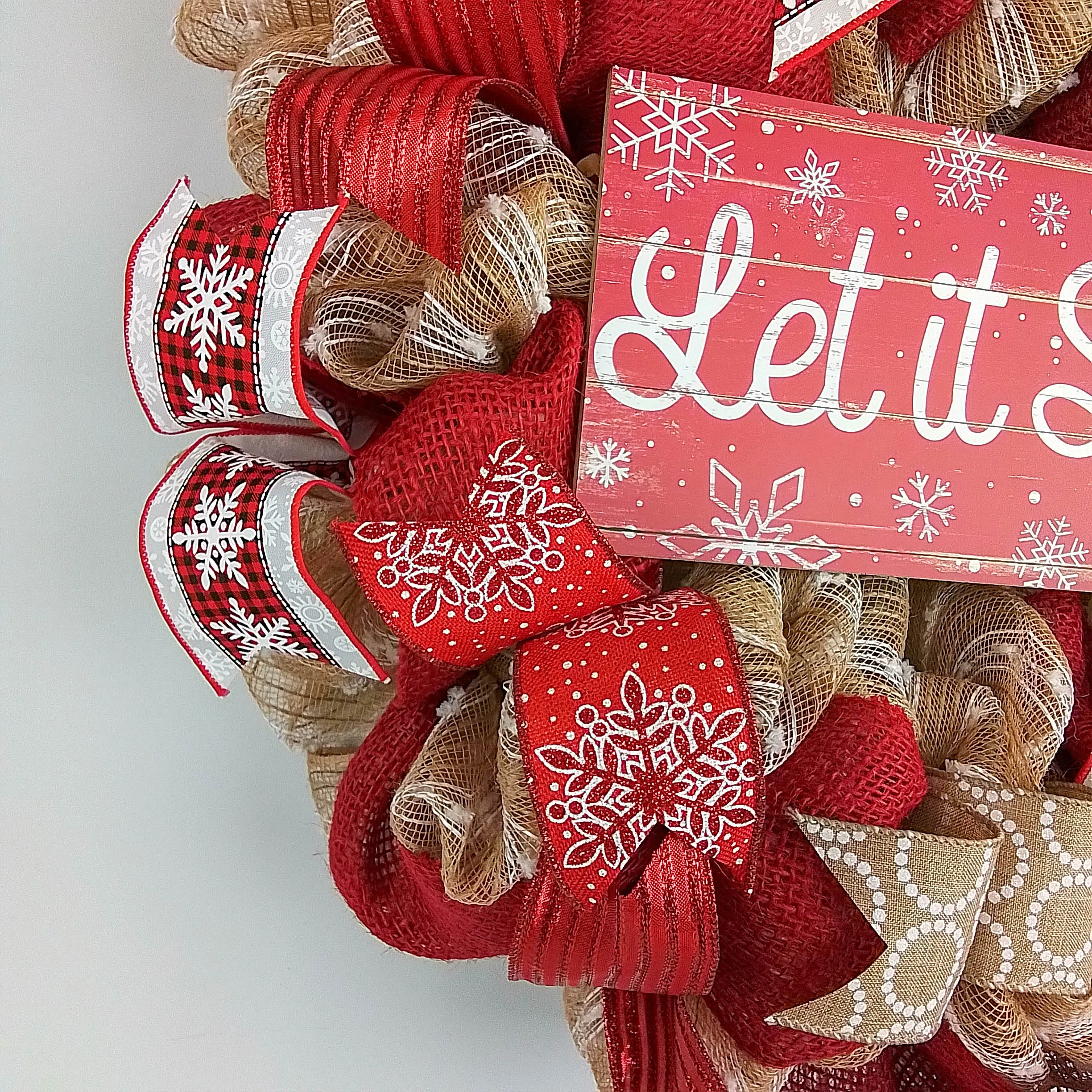 Burlap Let It Snow Wreath | Winter Christmas Mesh Front Door Wreath