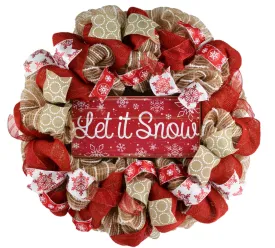 Burlap Let It Snow Wreath | Winter Christmas Mesh Front Door Wreath