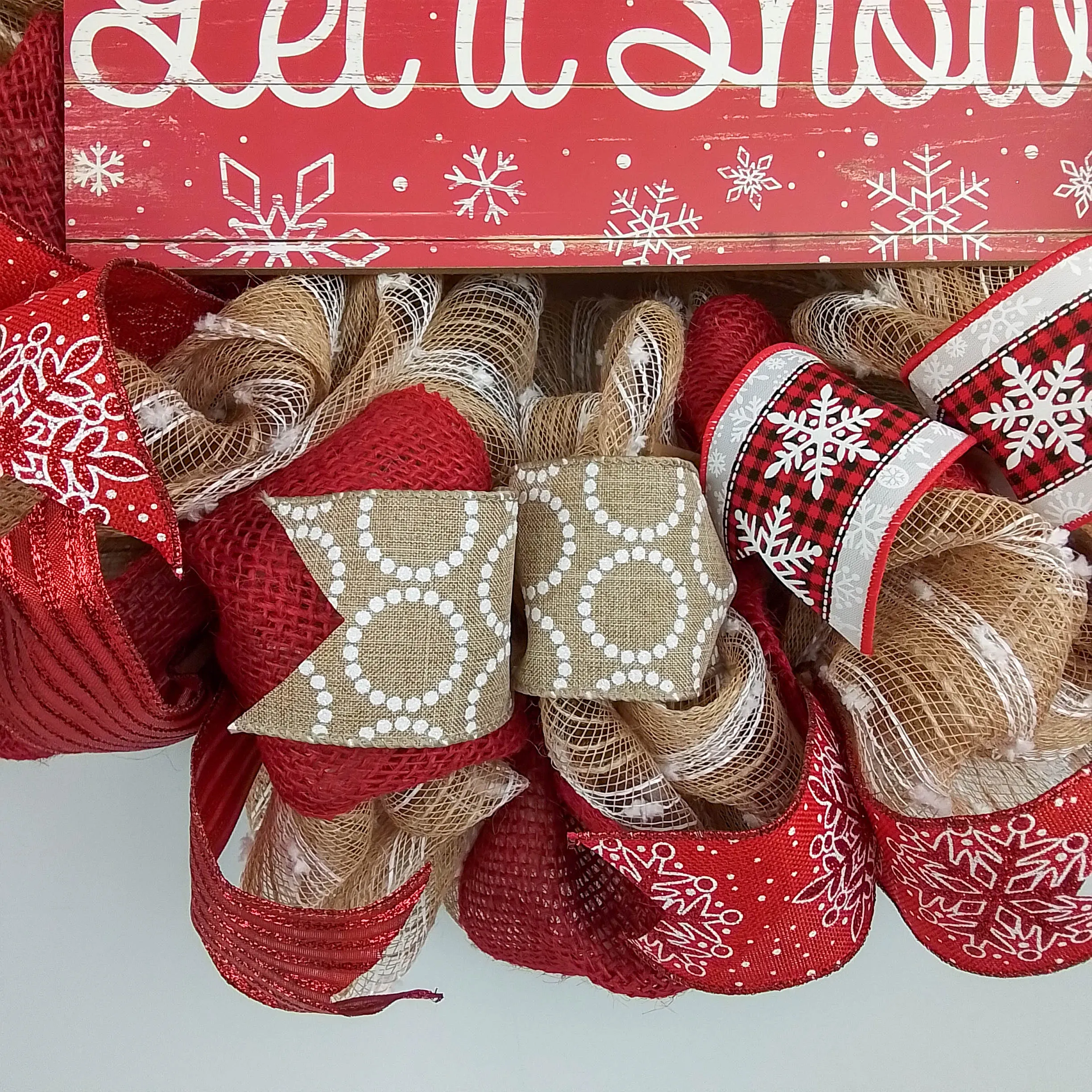 Burlap Let It Snow Wreath | Winter Christmas Mesh Front Door Wreath