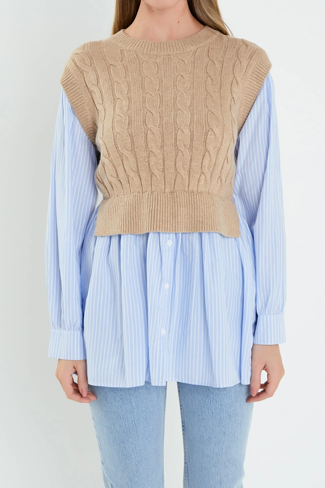 Cable Knit Long Striped Shirt