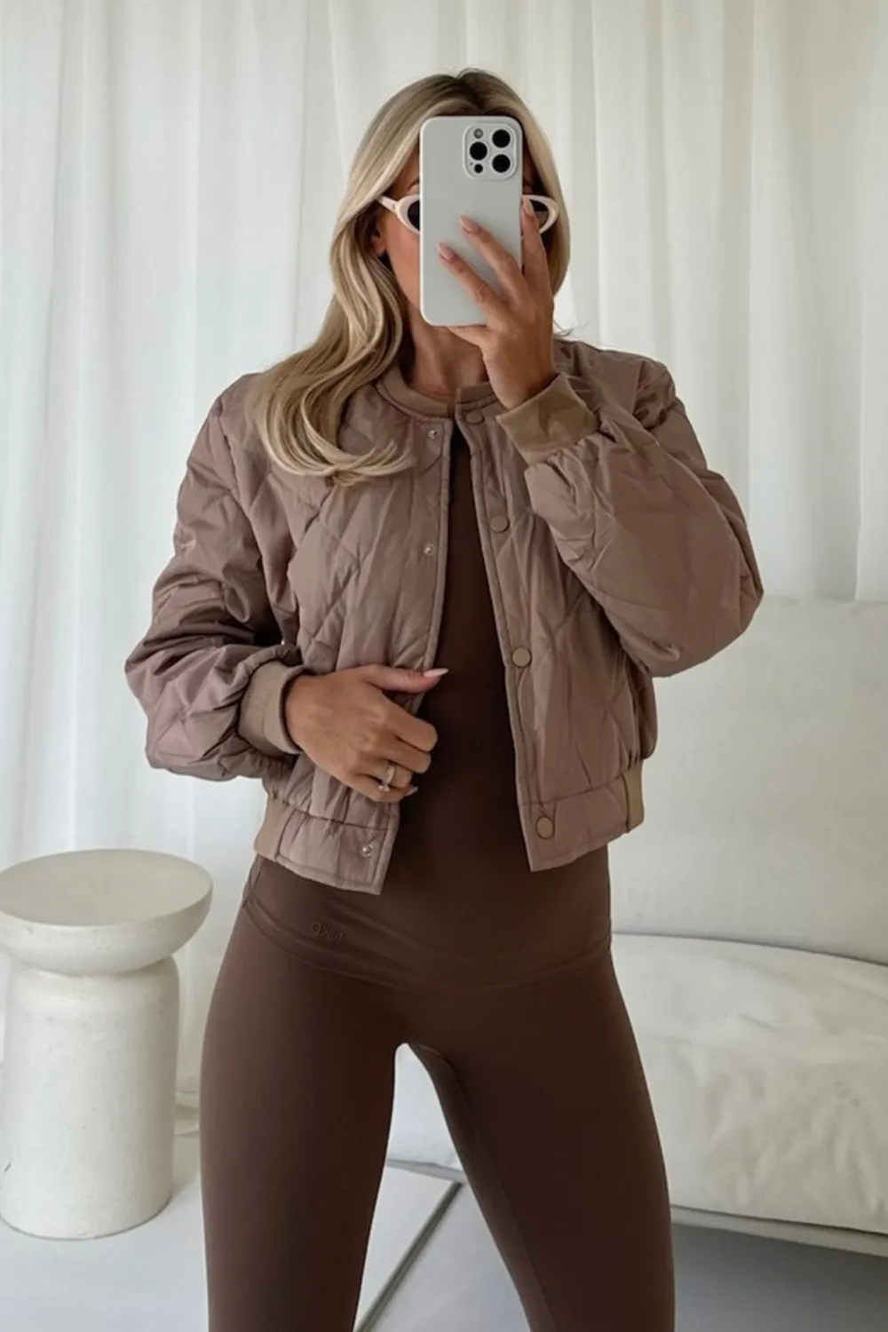 Cady mocha quilted bomber jacket