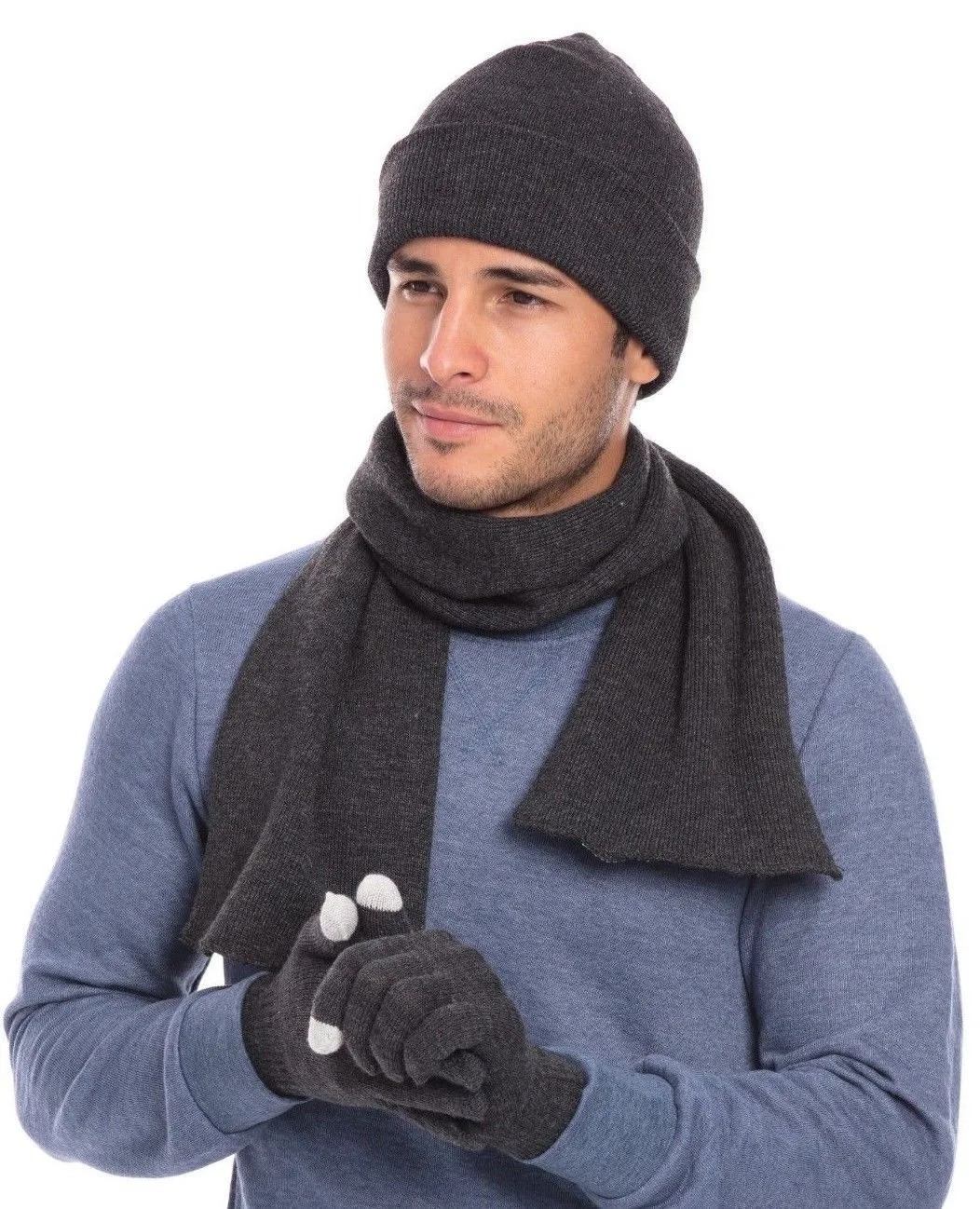 Casaba 3 Piece Winter Set Cuff Beanie Hat Scarf Touchscreen Gloves for Men Women