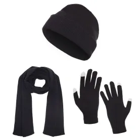 Casaba 3 Piece Winter Set Cuff Beanie Hat Scarf Touchscreen Gloves for Men Women