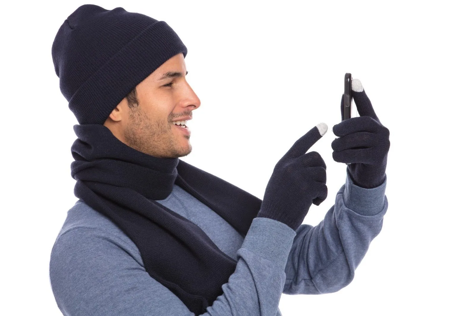 Casaba 3 Piece Winter Set Cuff Beanie Hat Scarf Touchscreen Gloves for Men Women