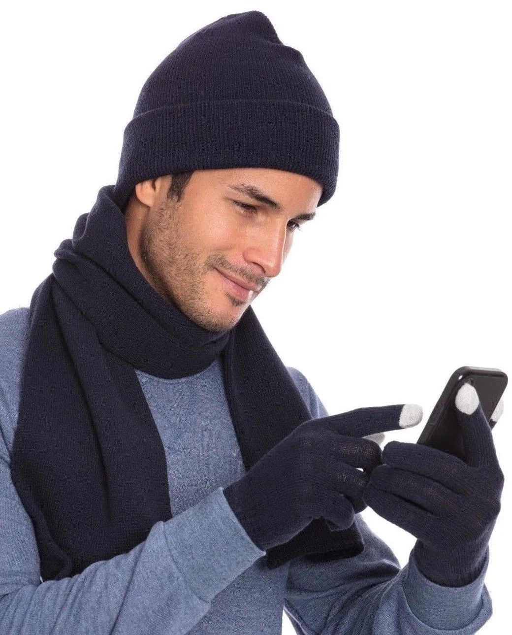 Casaba 3 Piece Winter Set Cuff Beanie Hat Scarf Touchscreen Gloves for Men Women