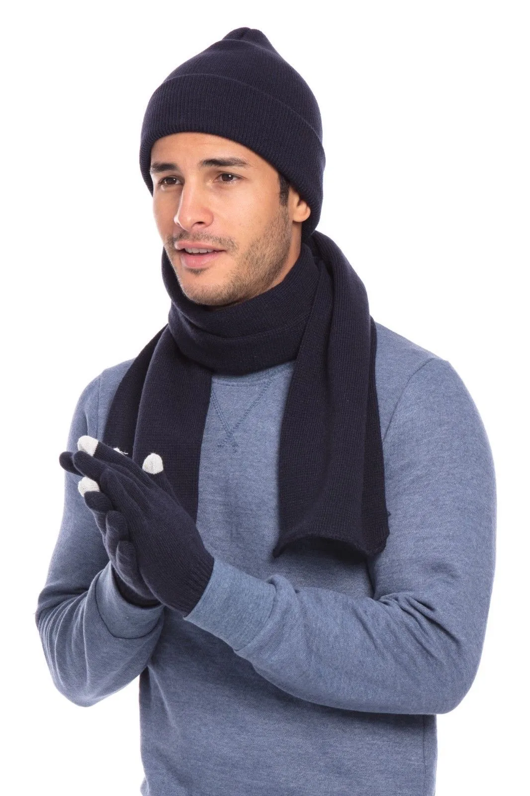 Casaba 3 Piece Winter Set Cuff Beanie Hat Scarf Touchscreen Gloves for Men Women