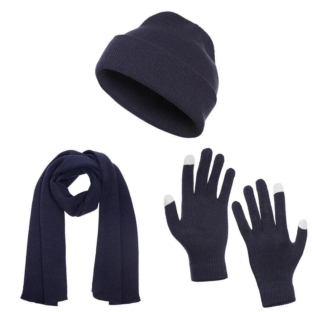 Casaba 3 Piece Winter Set Cuff Beanie Hat Scarf Touchscreen Gloves for Men Women