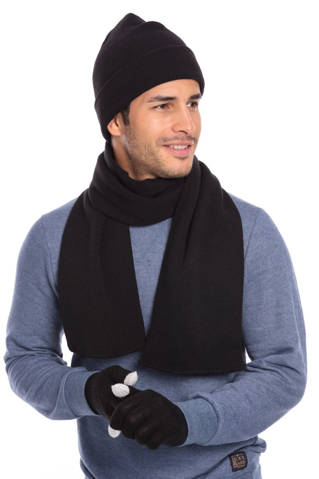 Casaba 3 Piece Winter Set Cuff Beanie Hat Scarf Touchscreen Gloves for Men Women