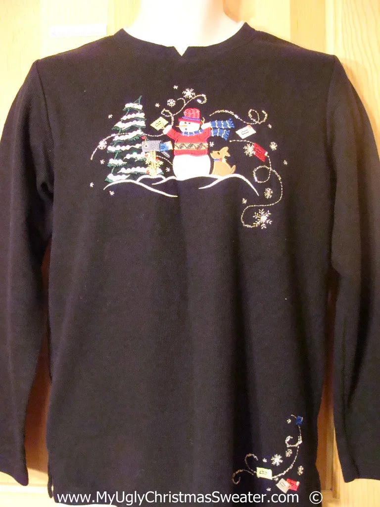 Cheap Tacky Christmas Sweater with Snowman in Winter (f1386)