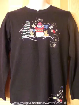 Cheap Tacky Christmas Sweater with Snowman in Winter (f1386)