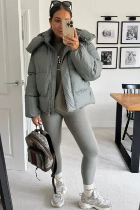 Clara khaki short puffer coat