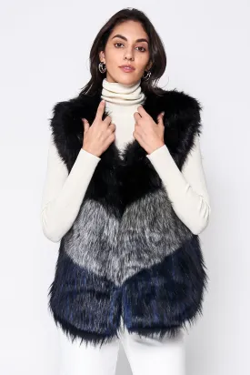 Colorblock Faux Fur Vest