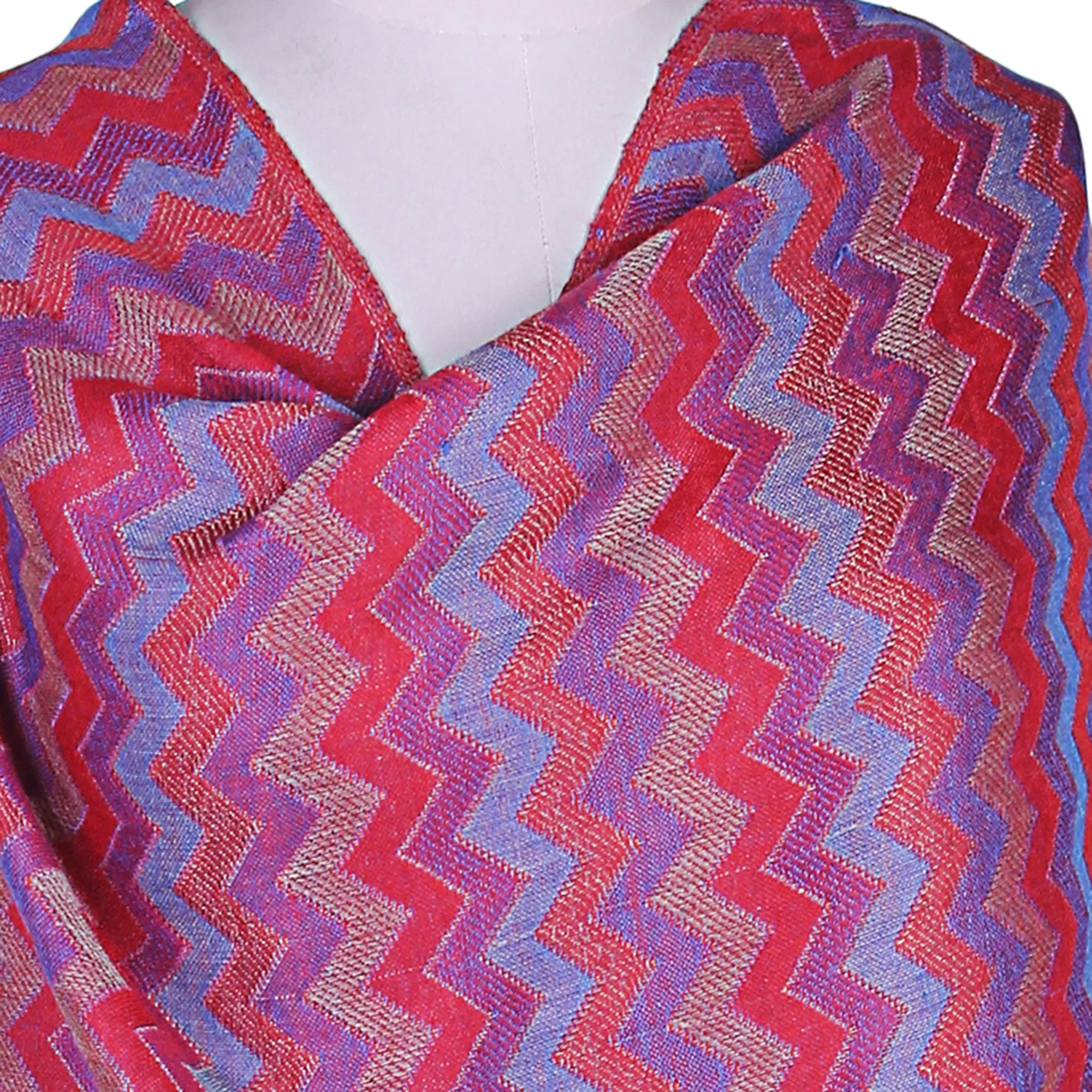 Colorful Zigzag Wool Shawl Handloomed in Indian - Poppy Romance | NOVICA