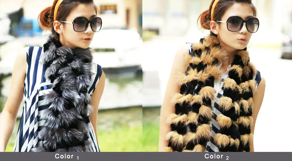 Cut Silver Fox Fur C/w Rex Rabbit Fur Scarf Wrap Cape Shawl Best Christmas Gift Silver Gray Color FS050202S