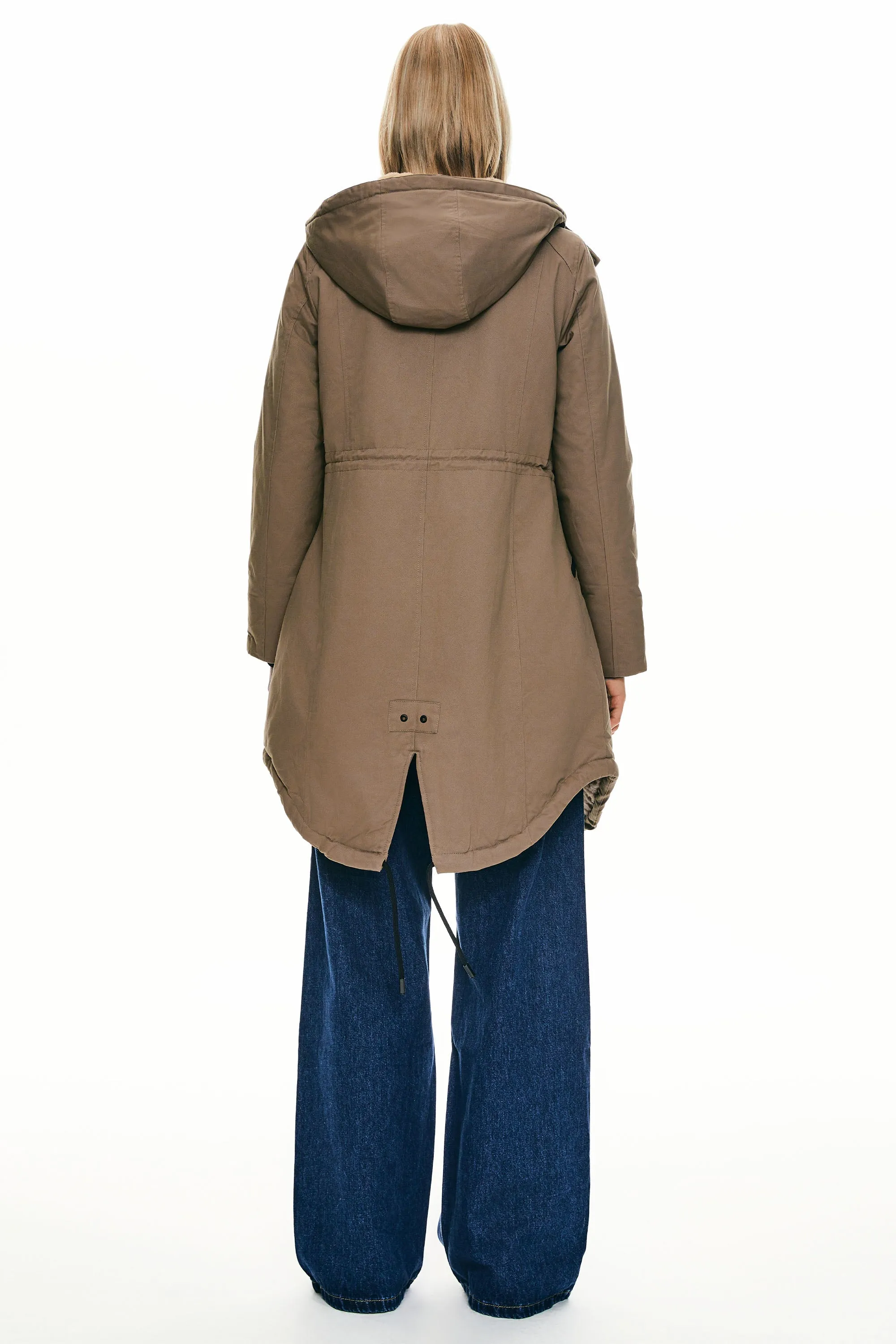 Drawstring Waist Fleece-Lined Parka