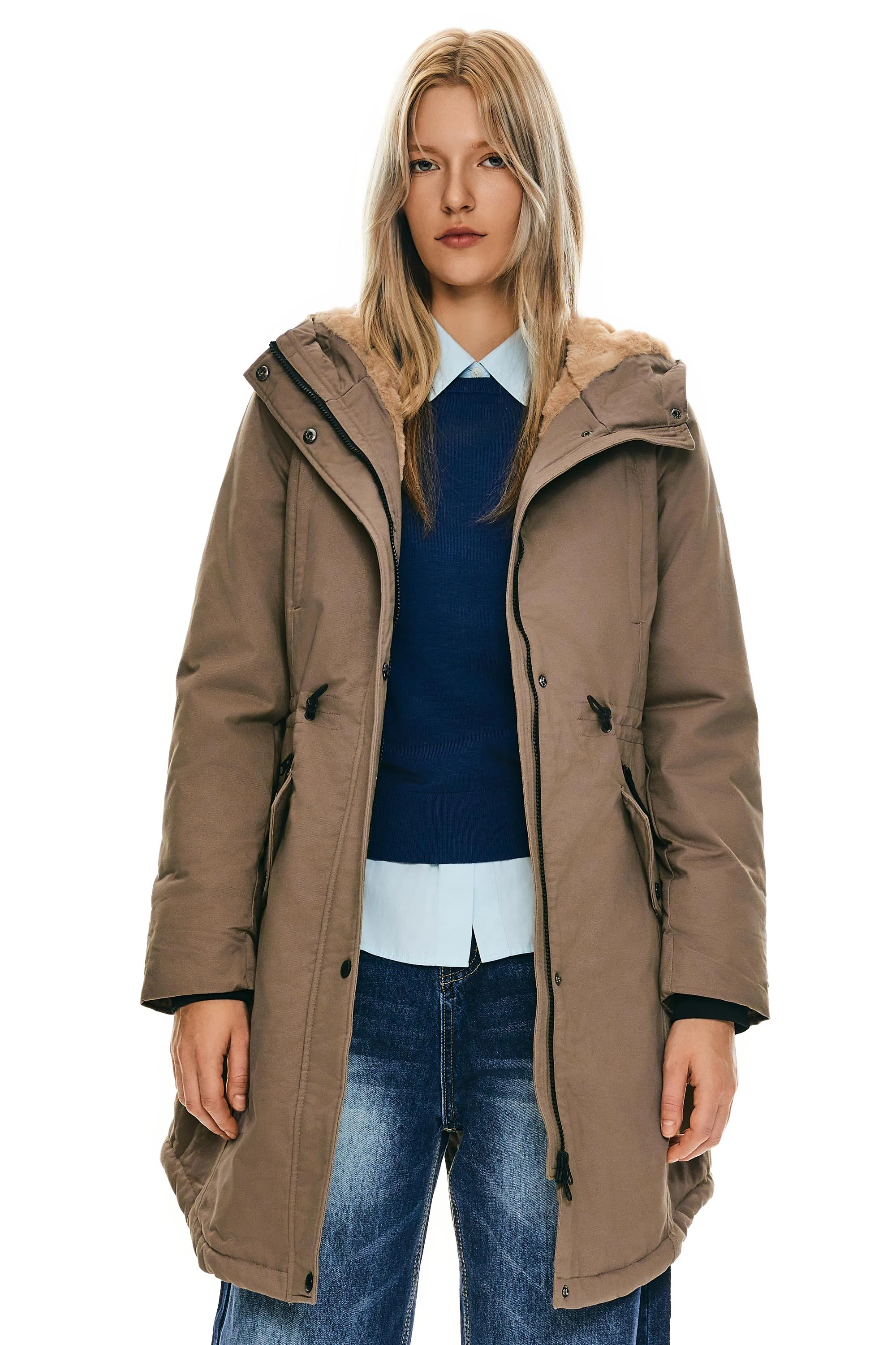 Drawstring Waist Fleece-Lined Parka