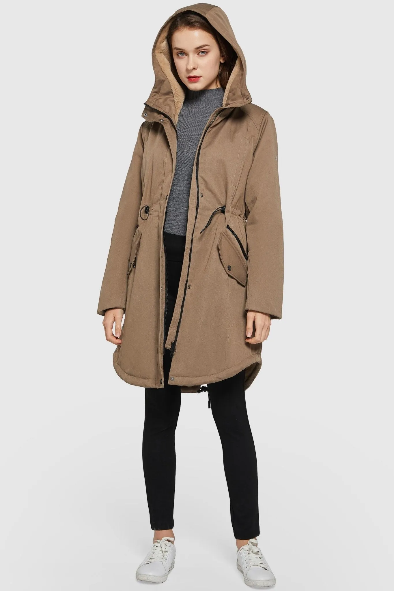 Drawstring Waist Fleece-Lined Parka