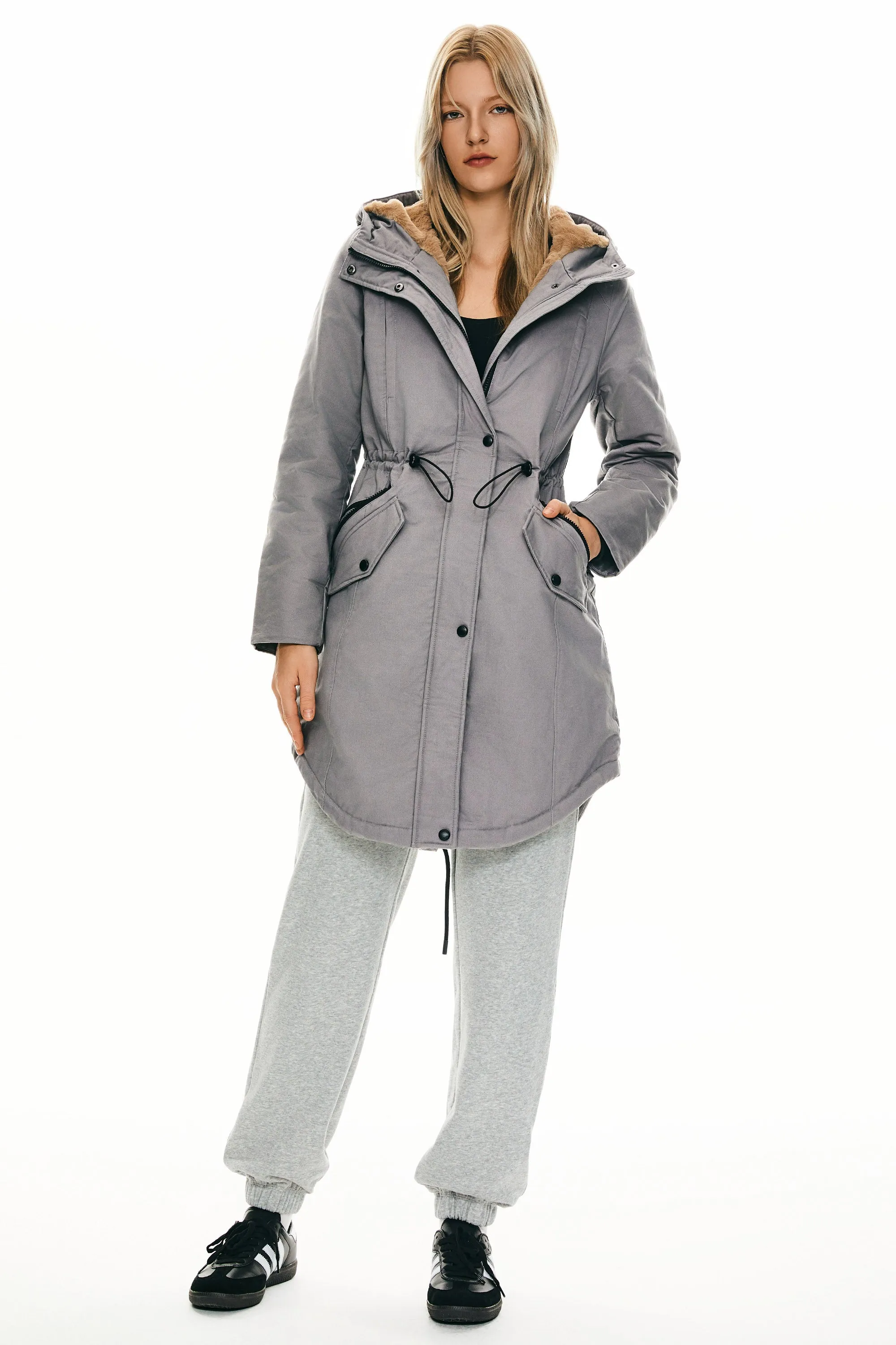 Drawstring Waist Fleece-Lined Parka