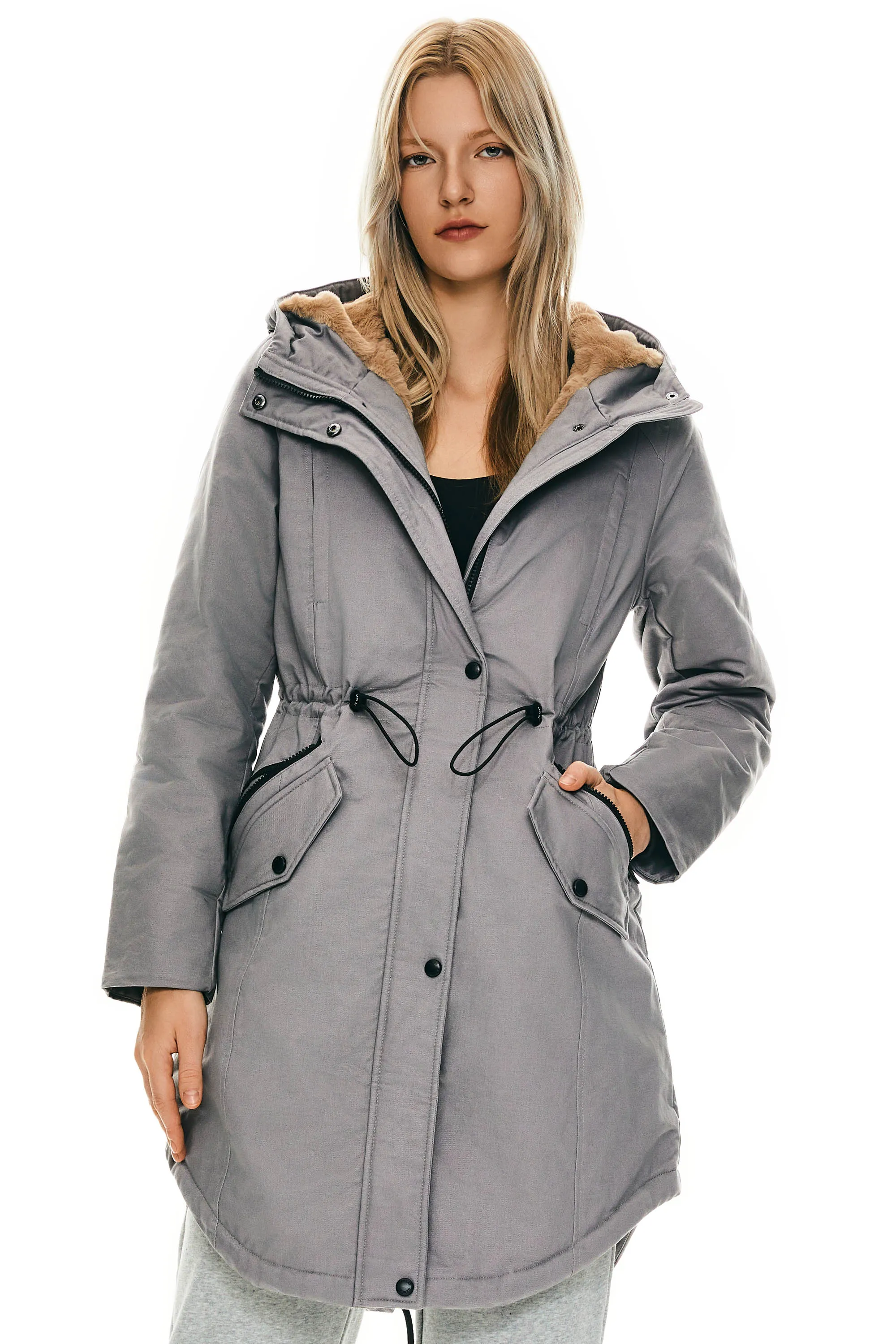 Drawstring Waist Fleece-Lined Parka