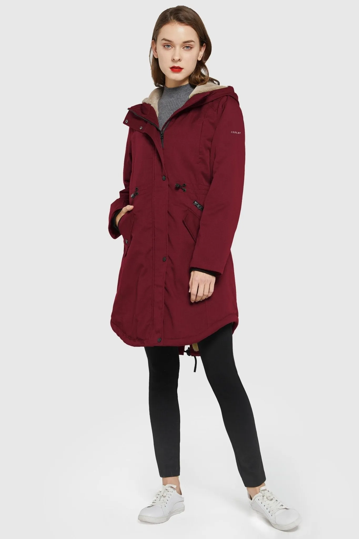 Drawstring Waist Fleece-Lined Parka