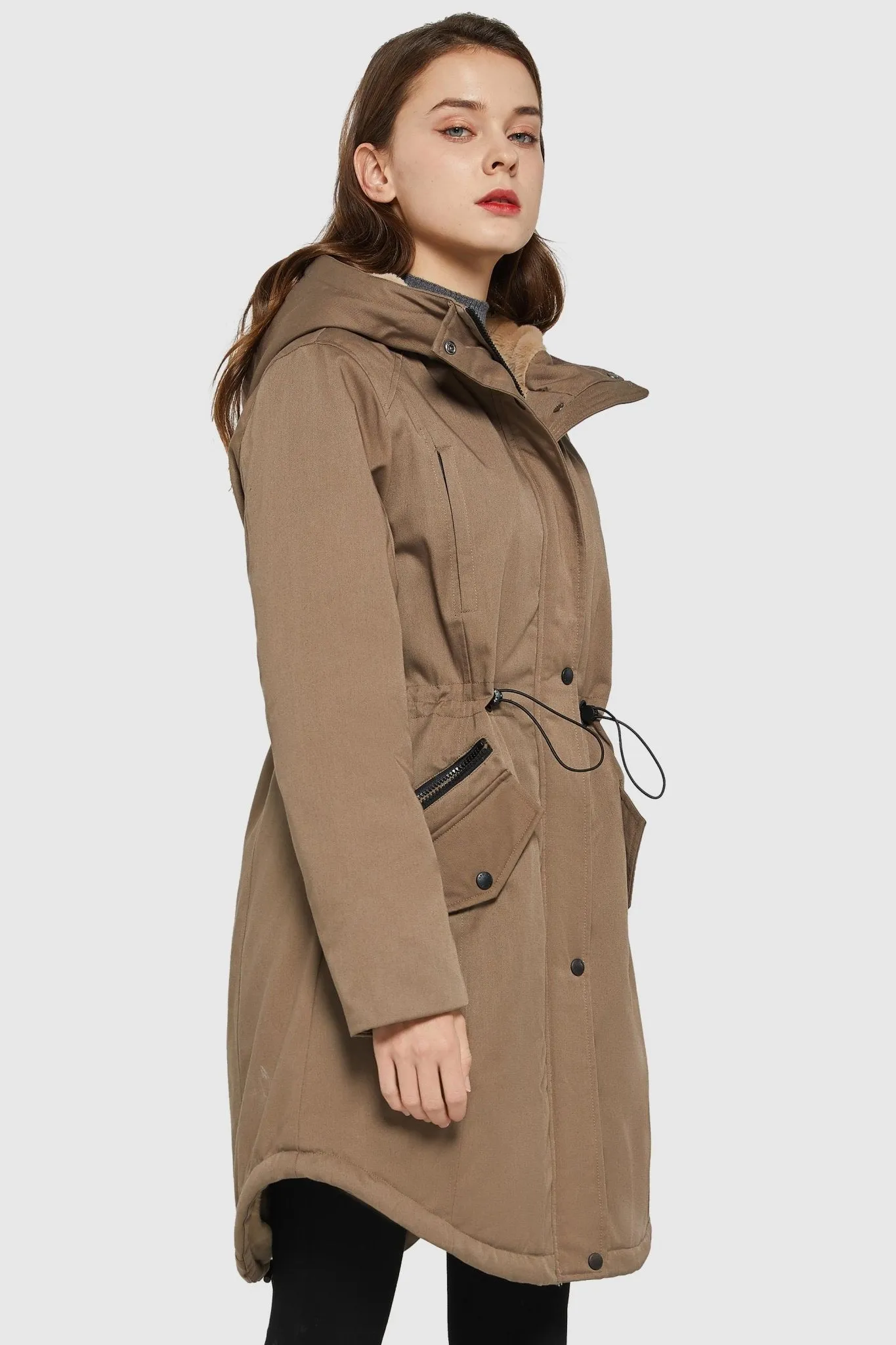 Drawstring Waist Fleece-Lined Parka